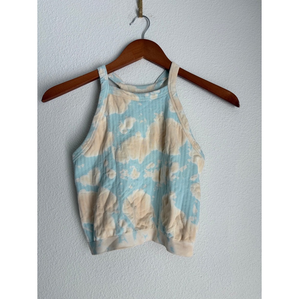 Fabletics Blue Tie Dye Ribbed Crop Top‎ Halter Racerback Tank Small